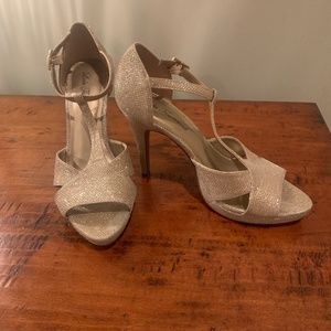 Gold Platform T-Strap Open-Toed Heels